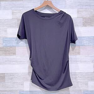 Athleta Essence Pleated Tee Black Short Sleeve Tech Jersey Knit Womens Medium